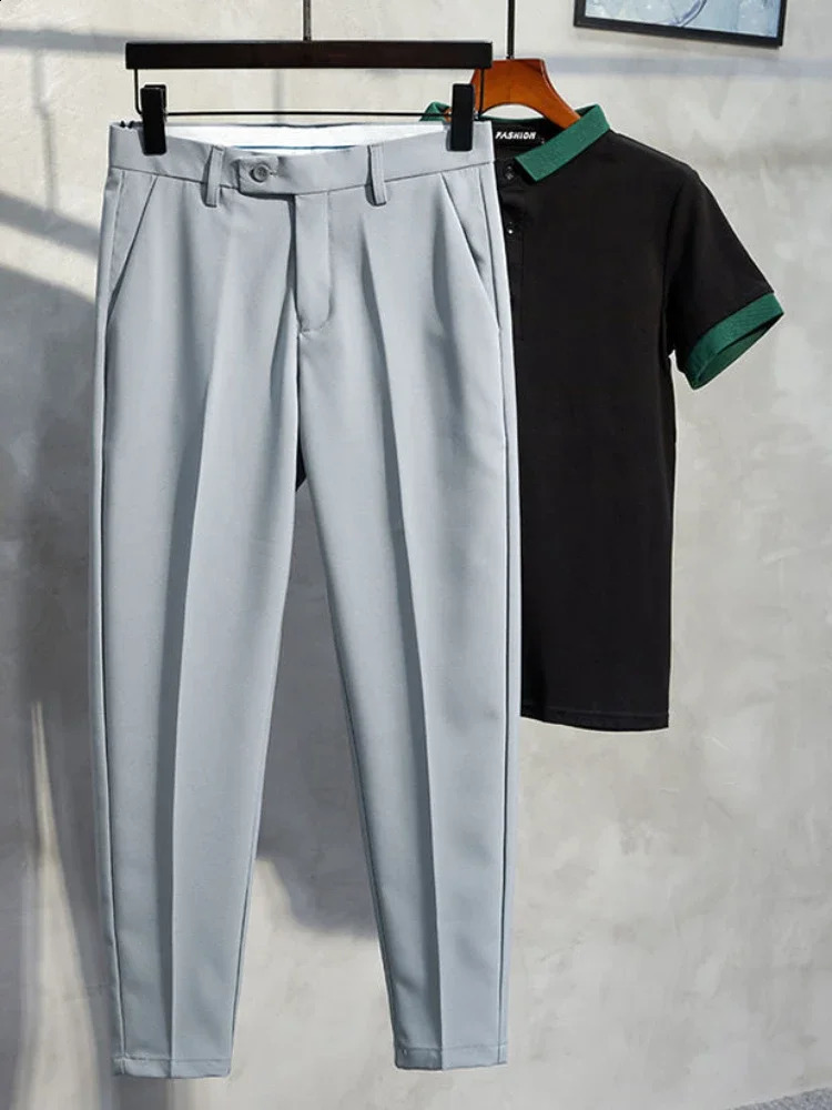 9piece Cropped mens suit white pants streamlined highquality luxurious Korean style spandex summer affordable 240827