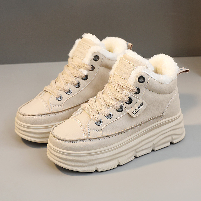 Ddmysports W Plush High Cut Women S Shoes With Elevated Inner Height Winter New Student Instagram Korean Version Warm Casual Cotton Shoe Trend OUTDOOR