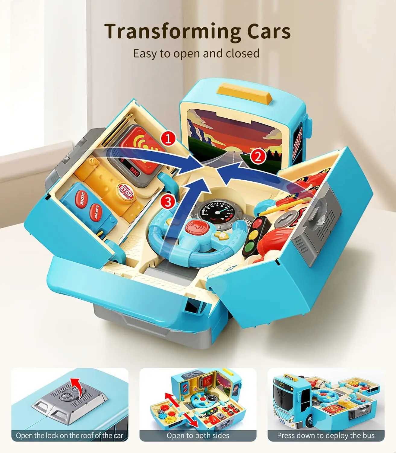 Montessori bus toys with sound and light childrens simulated steering wheel gear toys childrens simulated driving bus toys W240827
