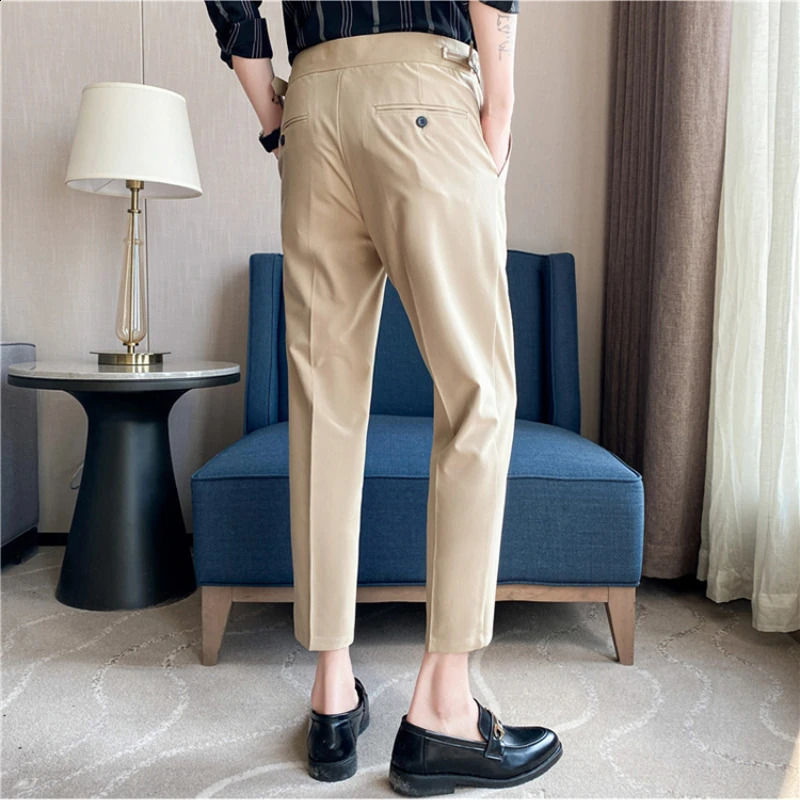 Naples UK high waisted Saging Business Social Suit Pants mens wedding dress mens slim fit casual straight pants 240828