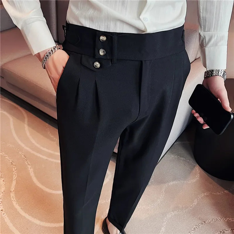 Mens High Waist Straight Leg Denim Grey Texture - Fashionable Casual Naples Pants 240828