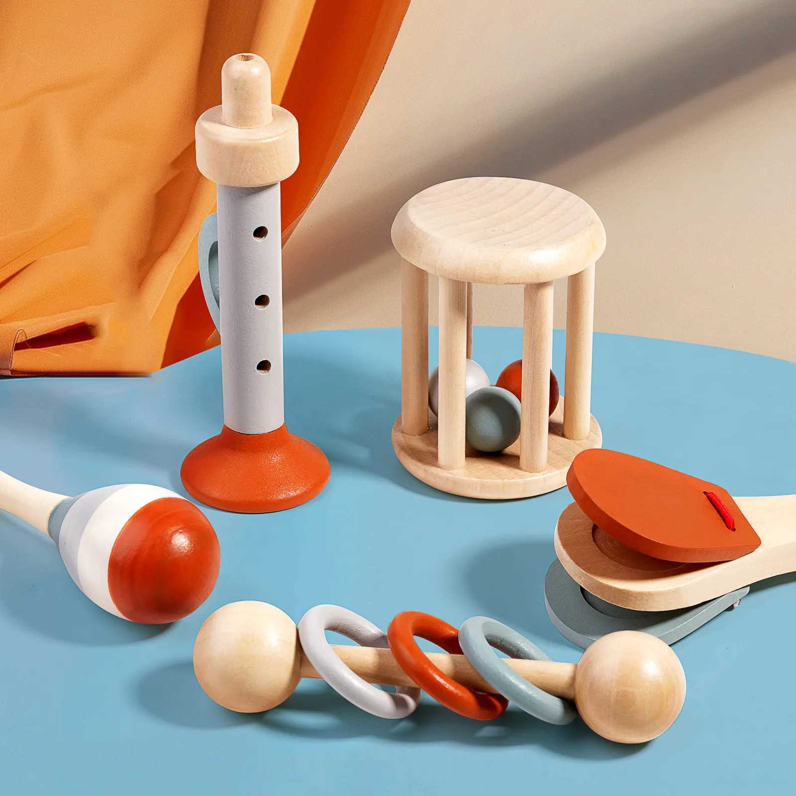 Wooden baby mouse toy baby holding bell early education music toy baby pacifier baby grabbing wooden toy W240827