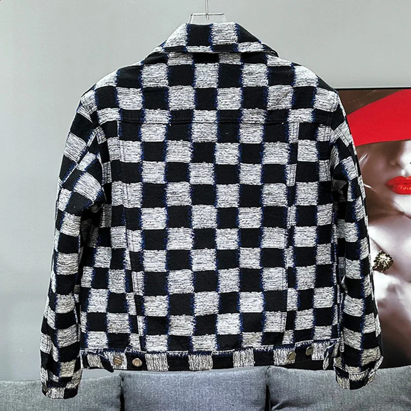 PFHQ Checkered Color Block Denim Set Mens Fashion Personality Haute Quality Male Two Piece Jackets Pants Summer 21Z02 240827