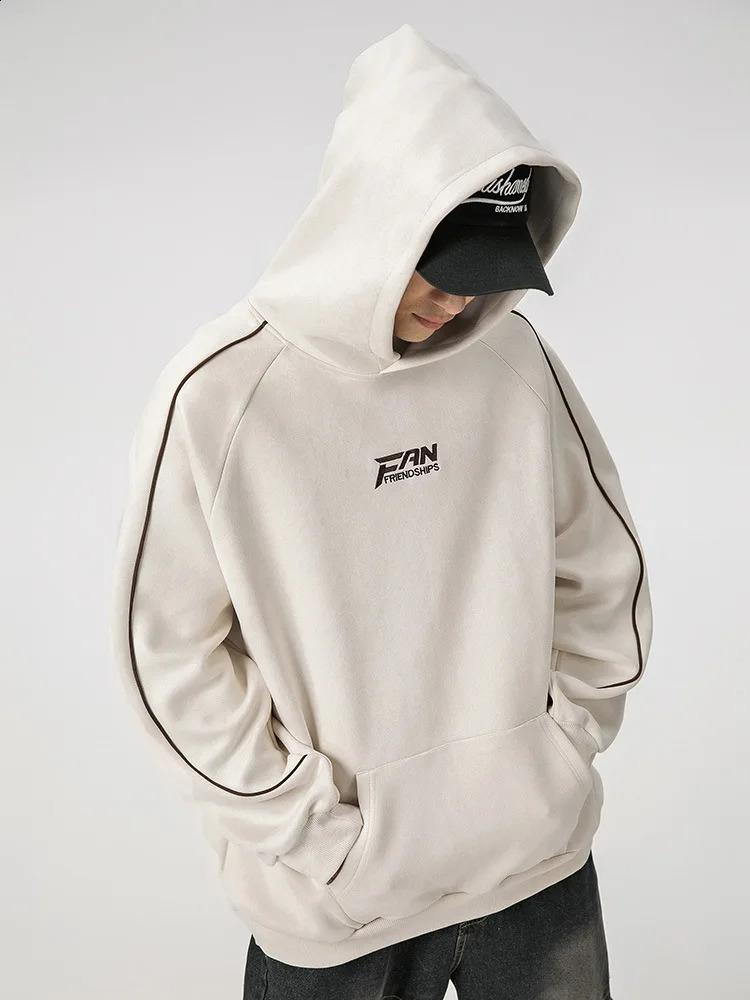 American Hoodie Mens Autumn Winter Loose Fit Raglan Sleeve Letter Embroidered Casual Jacket 240827