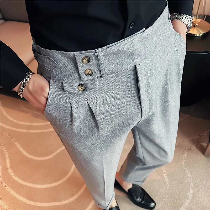 Mens High Waist Straight Leg Denim Grey Texture - Fashionable Casual Naples Pants 240828