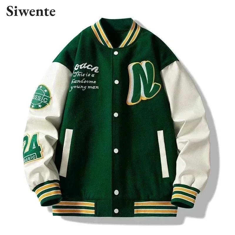 American trend stitching baseball uniform youth embroidery loose jacket mens letter striped collar windproof couple set w240827