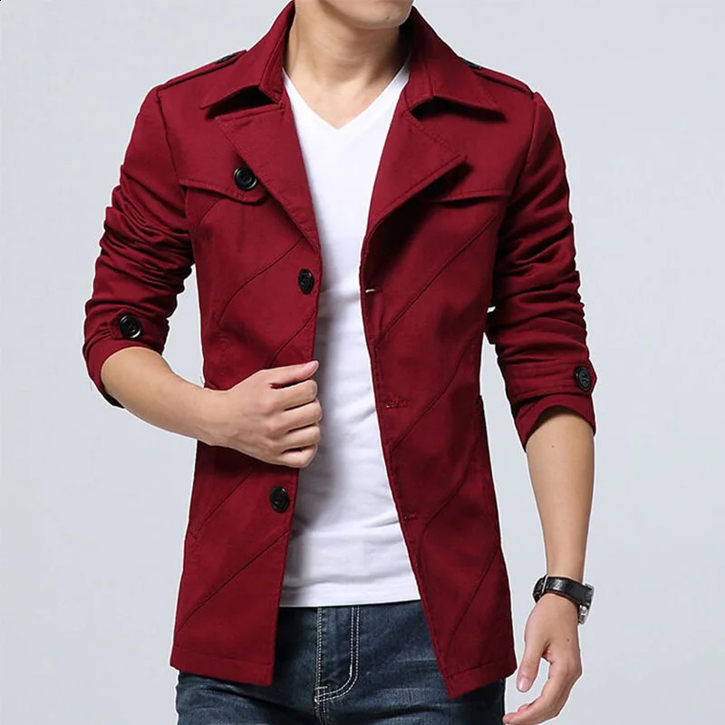 Autumn and winter trench coat mens windbreaker solid business casual loose long 240827