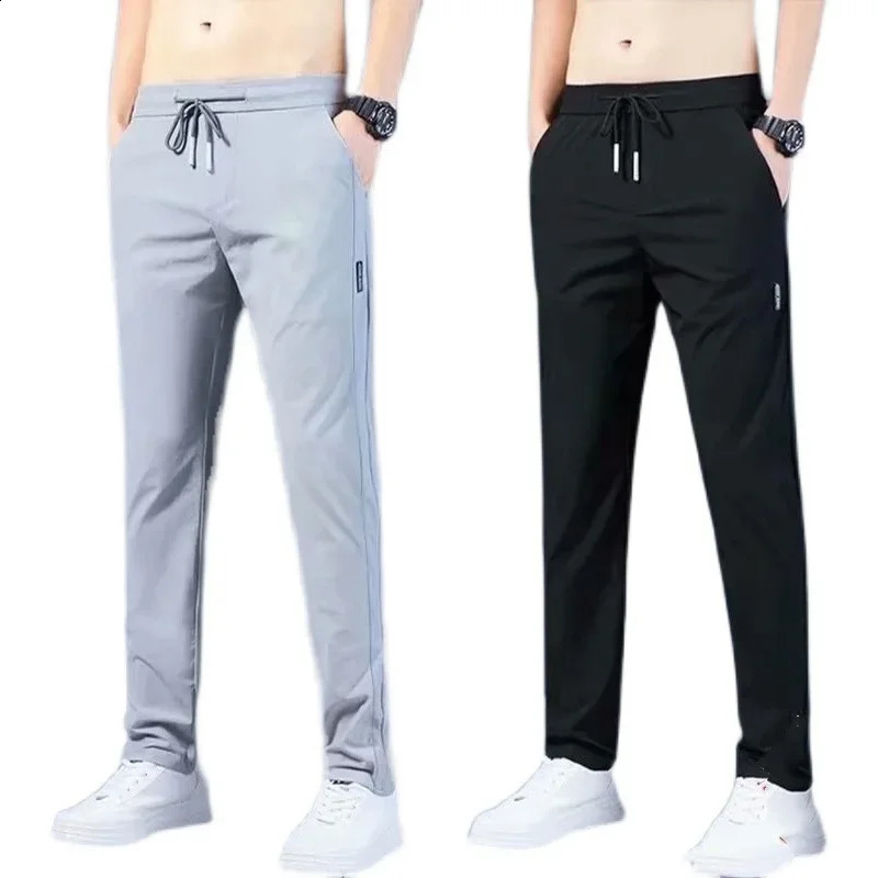 Ceremony mens casual pants straight leg loose and fashionable summer ultra-thin ice silk sports pants mens long style 240828
