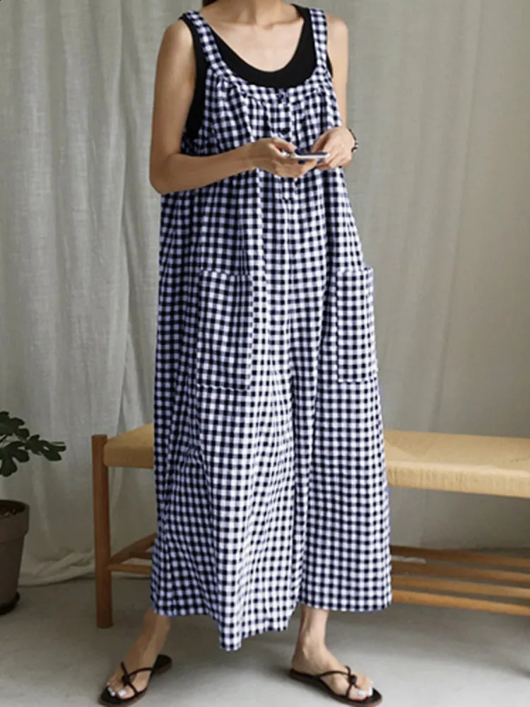 Celmia vintage wide leg pants jumpsuit fashionable womens flat shoes summer bohemian casual sleeveless mens top 240827