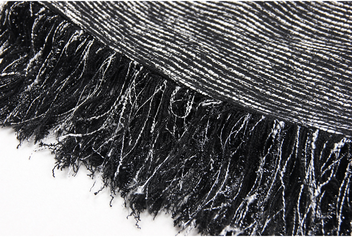 2023 Summer Black Tweed Glitter Tassel Dress Long Sleeve Round Neck Knee-Length Buttons Casual Dresses D3A09