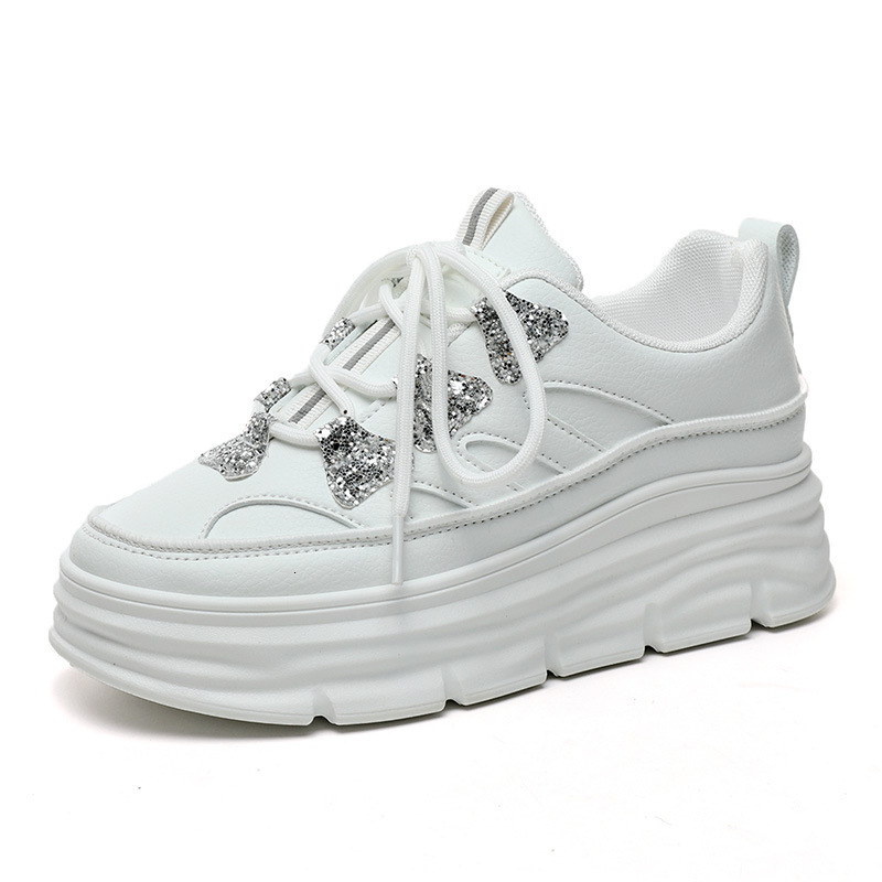 Ddmysports W New Board Sequins Summer Trendy Small White Thick Sole With Igh Inner Eight Fashion Casual Student Shoes OUTDOOR