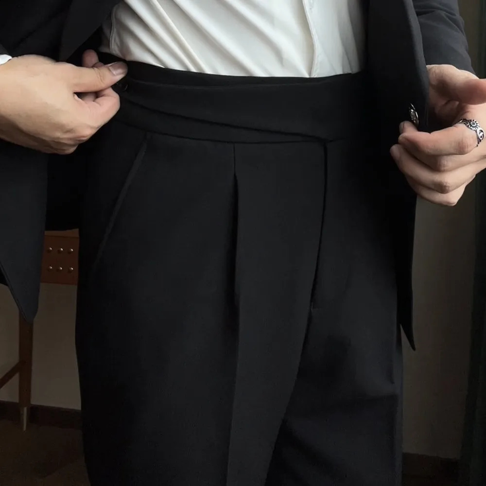 High quality Italian Naples mens suit pants black brown Calcas Sociais Masculinas elegant mens office wear 240828