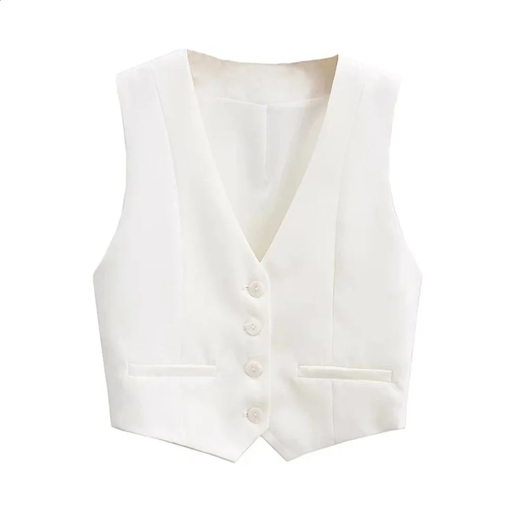 Cropped Womens Tank Top Fashion Front Button Waist Coat Retro V-neck Sleeveless Womens Unique Top 240828