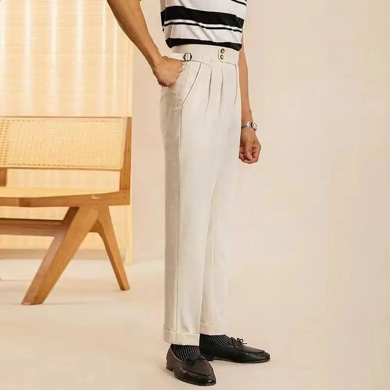 Mens Naples set pants high waisted Parisian buckle straight Trouser Spring and Autumn fashion business casual Korean street pants 240828