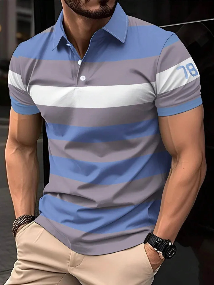 Summer selling Mens Polo Shirt with Collar Short Sleeve Floral Casual Sports Solid Color Bracket Trendy Tshirt 240828