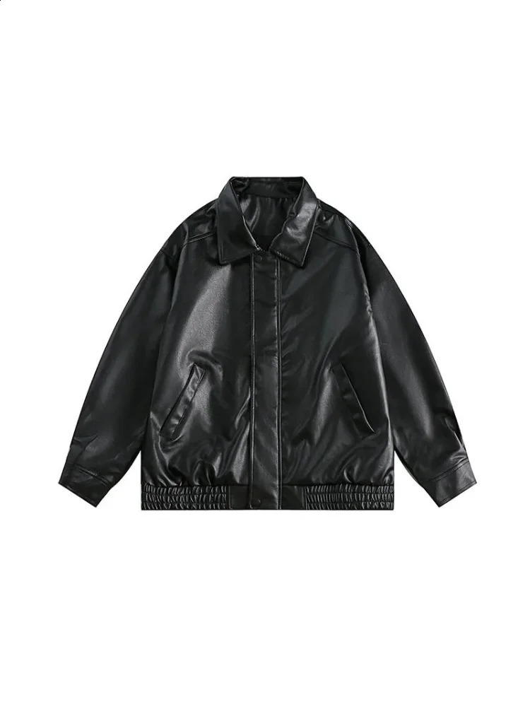 PU jacket womens retro leather loose British autumn smooth and gentle full matching literary BF unisex coat 240827