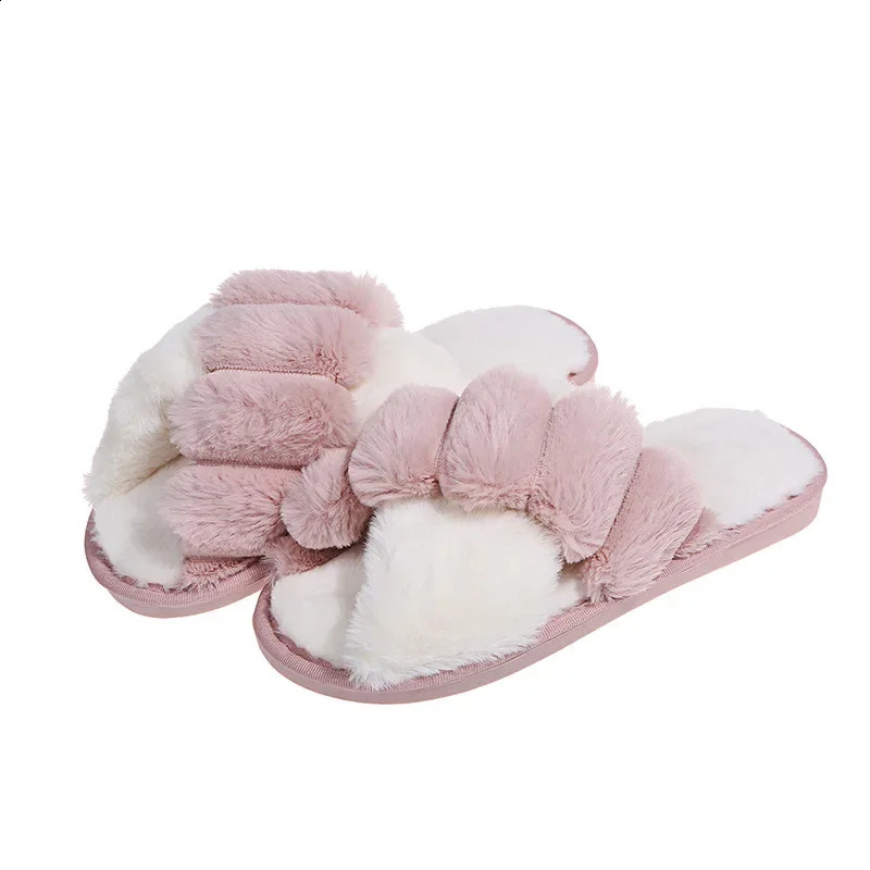 Womens Slippers Winter Home Fur Slippers Fluffy Artificial Fur Indoor Cotton Slippers Floor Womens Slippers 240827