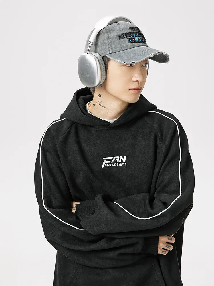 American Hoodie Mens Autumn Winter Loose Fit Raglan Sleeve Letter Embroidered Casual Jacket 240827