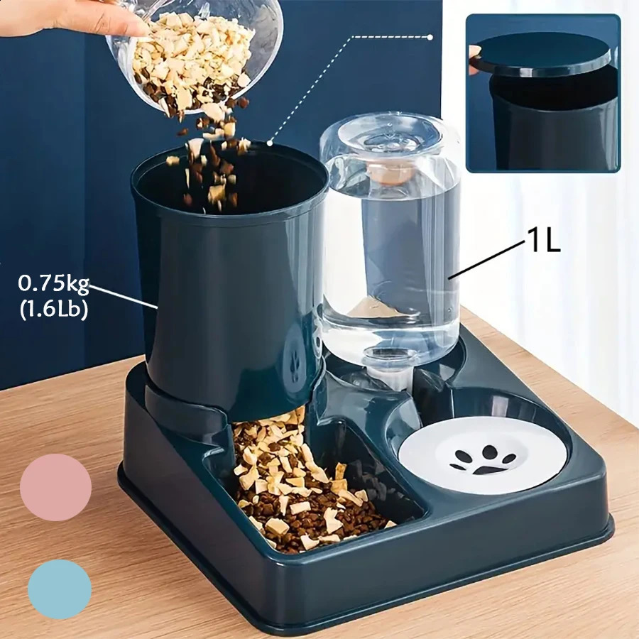 Automatic Cat Feeder Water Dispenser Set 2 In 1 Tilted Automatic Pet Food And Water Feeder Gravity Food Feeder and Waterer 240828