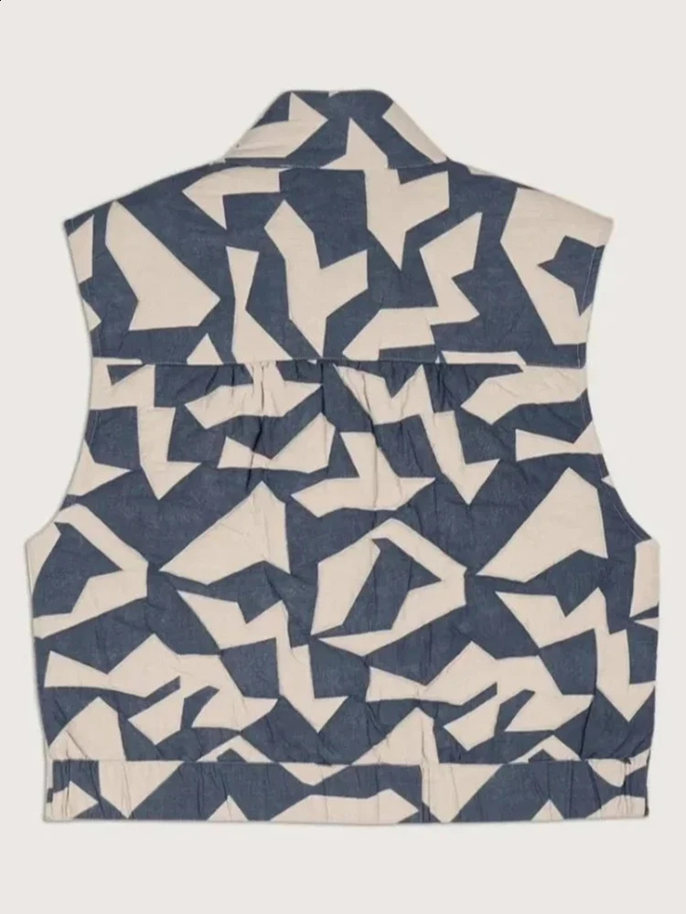 Korean casual single chest sleeveless street vest womens fashionable printed vertical collar vest autumn/winter jacket 240828
