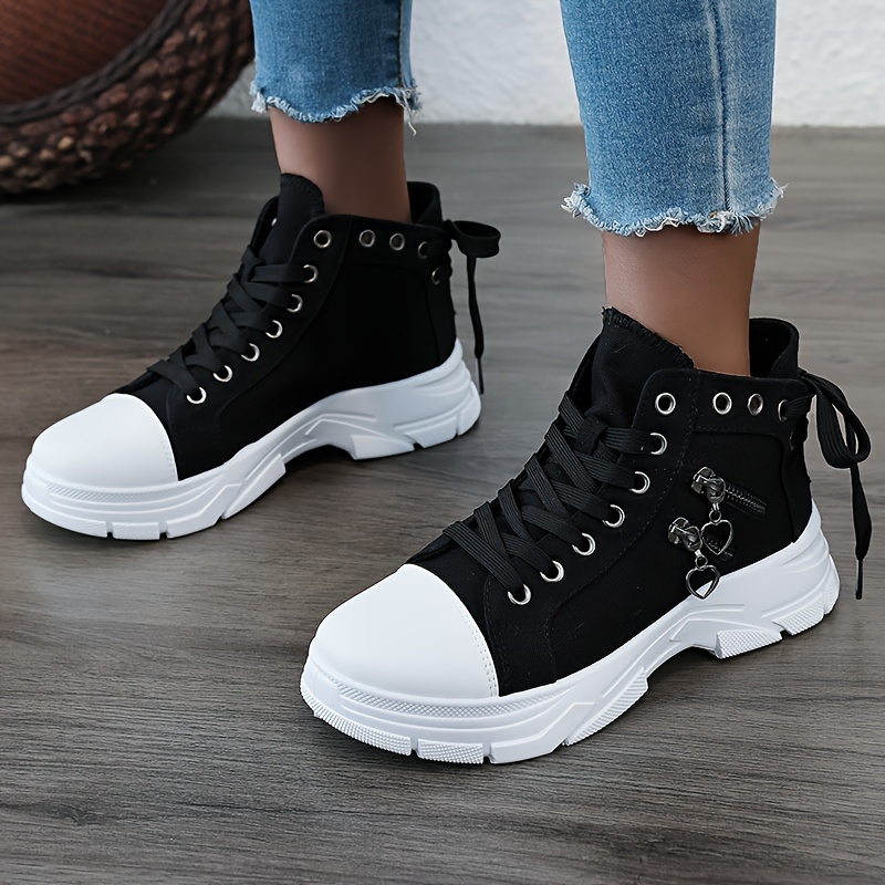 New canvas high top women's boots 2024 spring and summer breathable thick bottom heightening casual shoes canvas martin boots