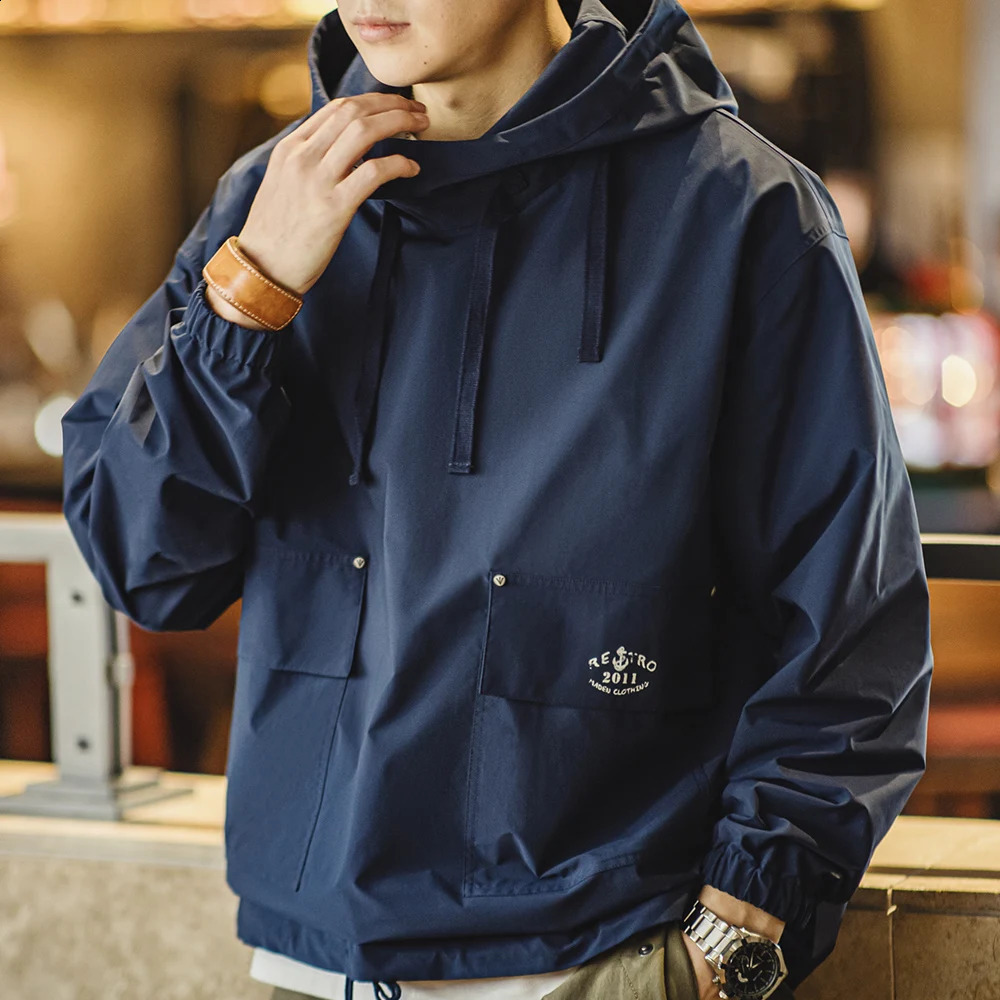 Maden Retro Deck SMOCK Mens Hoodie Outdoor Windproof Loose Zipper Jacket with Large Pocket Clothing 240827