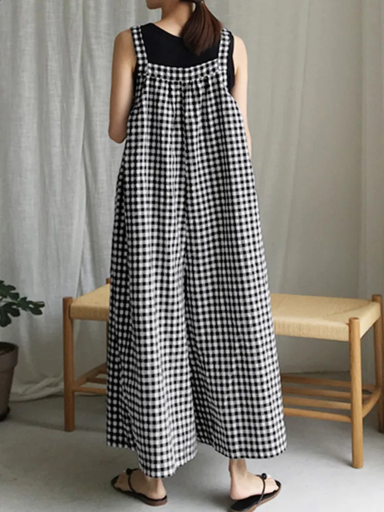 Celmia vintage wide leg pants jumpsuit fashionable womens flat shoes summer bohemian casual sleeveless mens top 240827