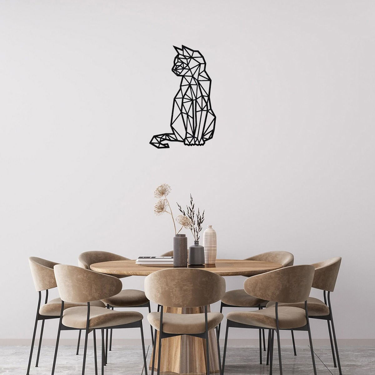 Metal Wall Art Geometric Cat Decorative Wall Silhouette Decoration Minimalist Metal Wire Cat Metal Wall Decoration