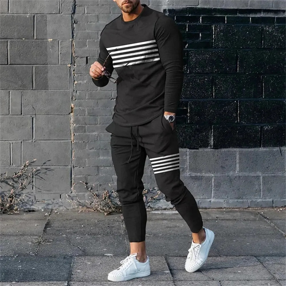 Mens sports shirt pants 2-piece set O-neck long sleeved sports shirt mens sports shirt 240827