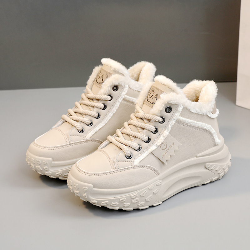Ddmysports Q New Little White Mid Top Instagram Trendy Student Board Internet Red Thick Sole Matsutake Elevated Snow Shoes OUTDOOR