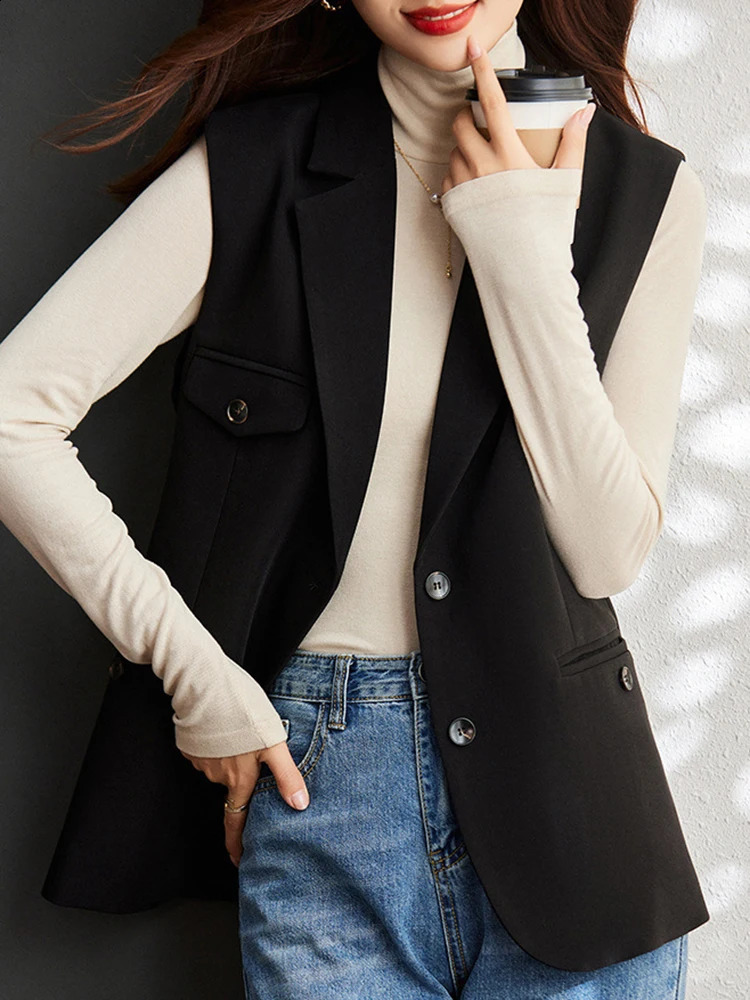 Yitimuceng womens open neck sleeveless casual loose vest autumn business style office womens fashionable and elegant vest 240828