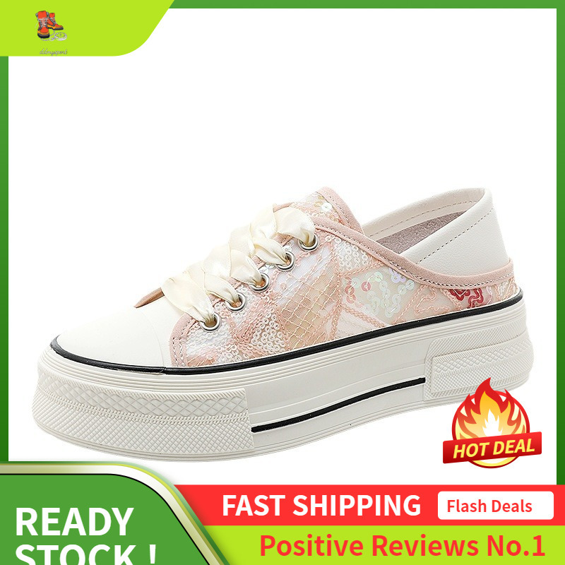 Ddmysports XQ New Canvas Women S Sequins Summer Height Increasing Board Shoes Thick Sole Wear Resistant Versatile Breathable OUTDOOR