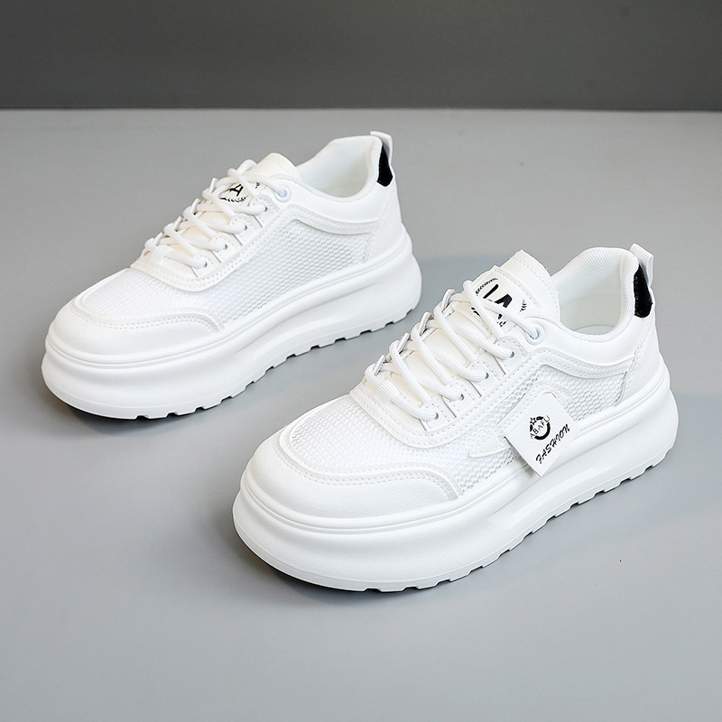 Ddmysports ZY New White For Women In Summer Breathable Versatile Sports Board Shoes Height Increasing Thick Soled Mesh OUTDOOR