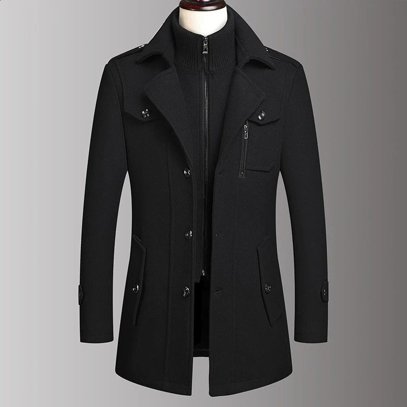 Autumn High Quality Fashionable Handsome Winter Double Collar Wool Coat for Middle aged and Elderly Mens Business Fashion w240827