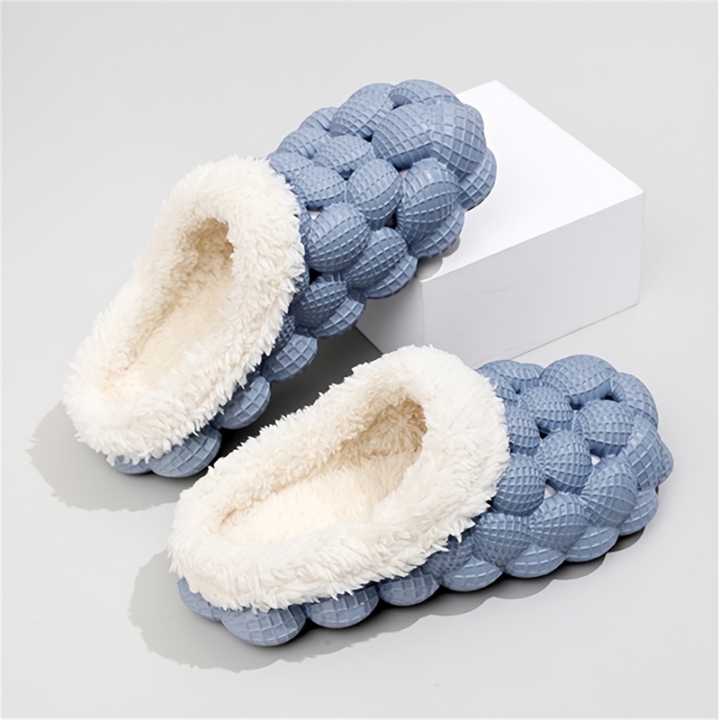 Cozy Womens Fleece Bubble Slides - Soft, Non-Slip, Warm EVA Sole, Solid Color, Fabric Insole, All-Season Slip-On Shoes for Winter and Beyond - Comfort