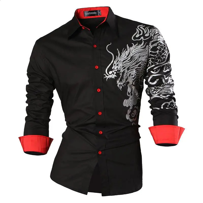 Sportrendy Mens Shirt Dress Casual Long Sleeve Fashion Dragon Stylish JZS041