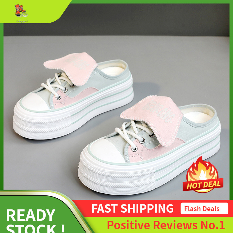 Ddmysports BR New Canvas Shoes Women S Sequins Summer Height Increase Half Drag Thick Sole Wear Resistant Versatile Breathable OUTDOOR