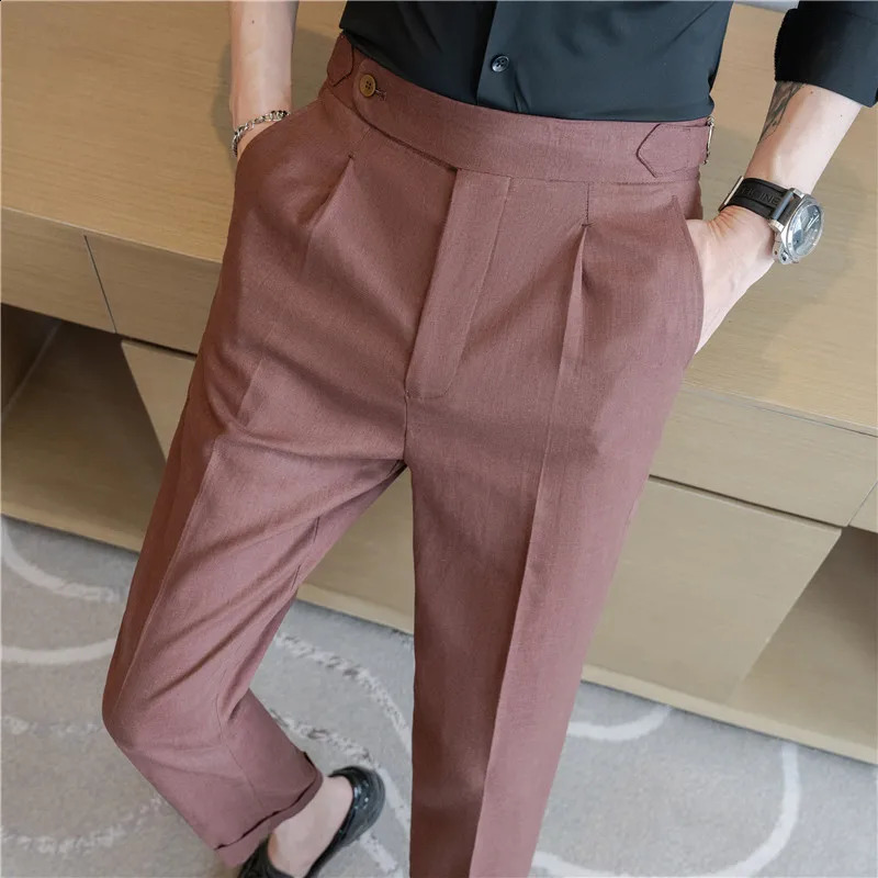 Mens summer pants fashion Naples cotton linen breathable dress mens fully matched casual straight mens Trouser form 240828