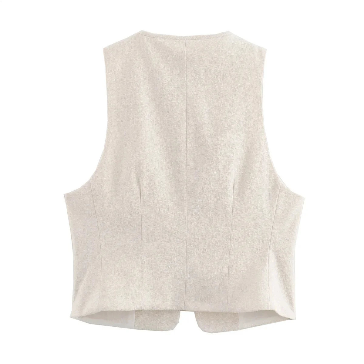 Womens elegant beige cut vest lace O-neck fashionable womens sleeveless tie front casual cardigan top 240828