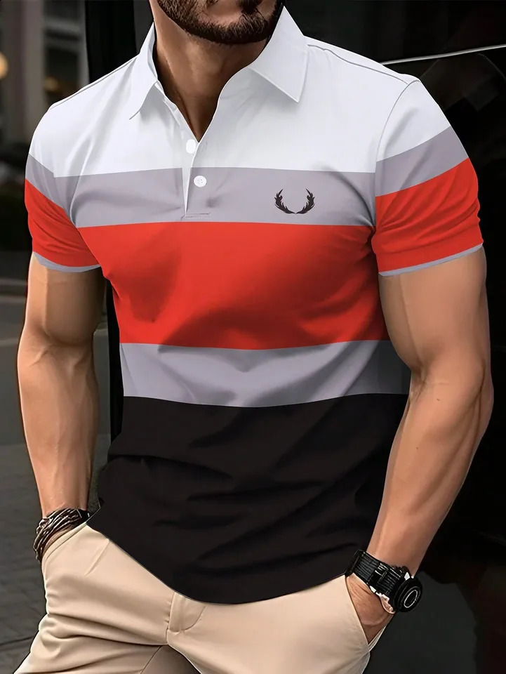 Summer selling Mens Polo Shirt with Collar Short Sleeve Floral Casual Sports Solid Color Bracket Trendy Tshirt 240828