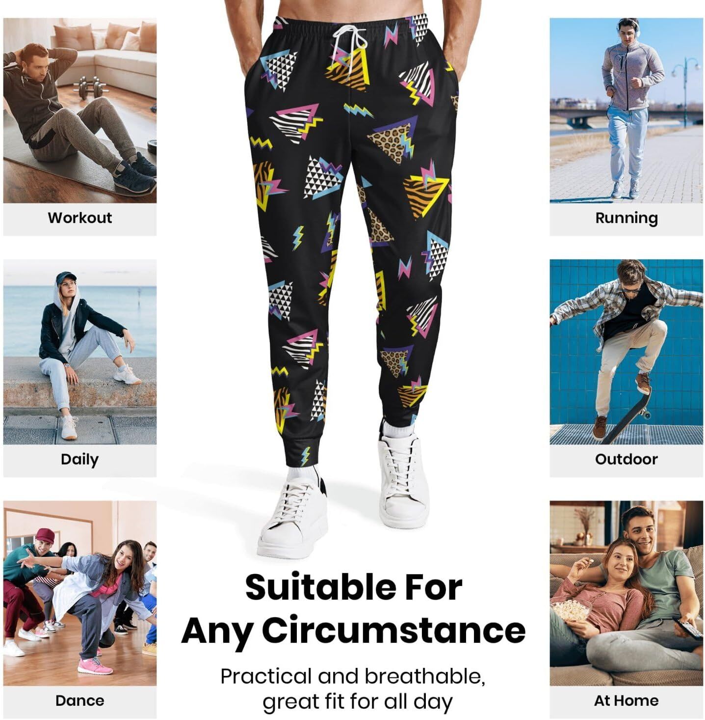 Sweatpants Mens 3D printed pants Sweatpants 80s 90s Retro Joggers Sports Funny Workout Party Gym Pants with Pockets Sweat pants