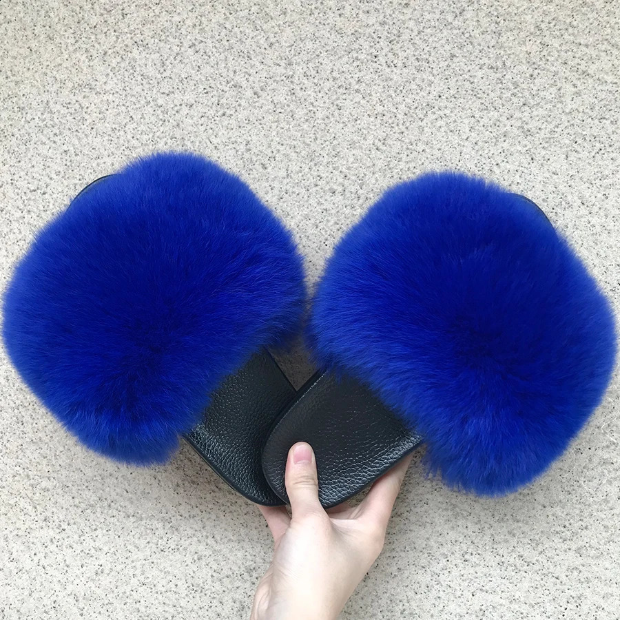 Q K Real Fox Fur Slider Womens Home Fluffy Slider Comfortable Fur Summer Apartment Sweet Womens Shoes Womens Fur Indoor Flip Cover 240827