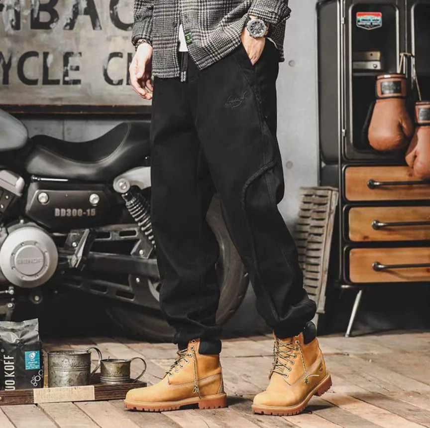 Retro mens heavyduty work pants spring Harun loose leggings casual solid color large fully matched 240827