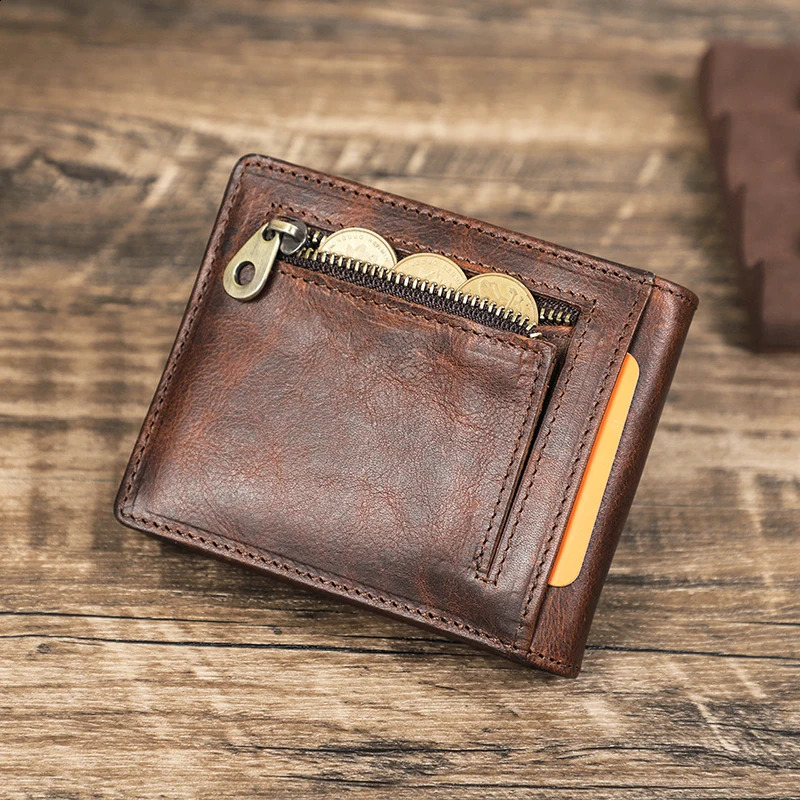 CONTACTS Genuine Leather AirTag Wallets for Men Short Casual Men Wallets Coin Purses RFID Card Holder Money Clip Mens Wallet 240828