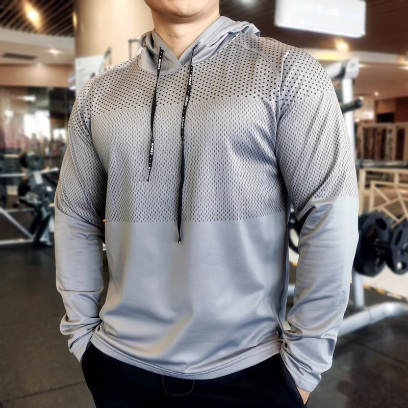 Winter thick velvet running shirt mens long sleeved hooded gym Tshirt fitness training quick drying breathable exercise 240827