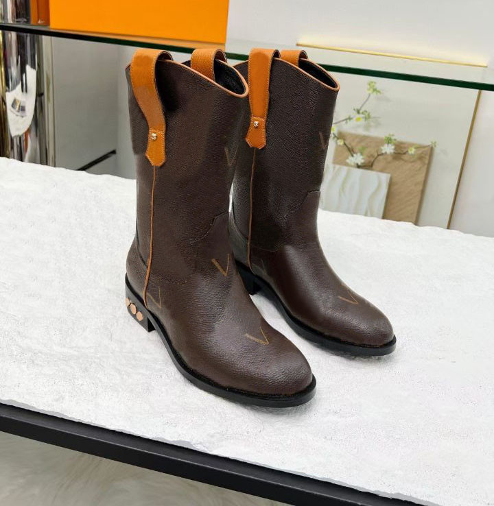 High quality women's comfortable leather bare boots fashionable velvet embossed waistband decoration horse boots fashion show party leisure park flat shoes 35-42