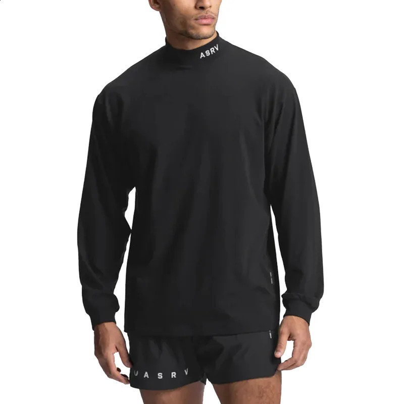 Long sleeved mens fitness shirt gym exercise zipper spring and autumn plain collar training running basic Tshirt 240827