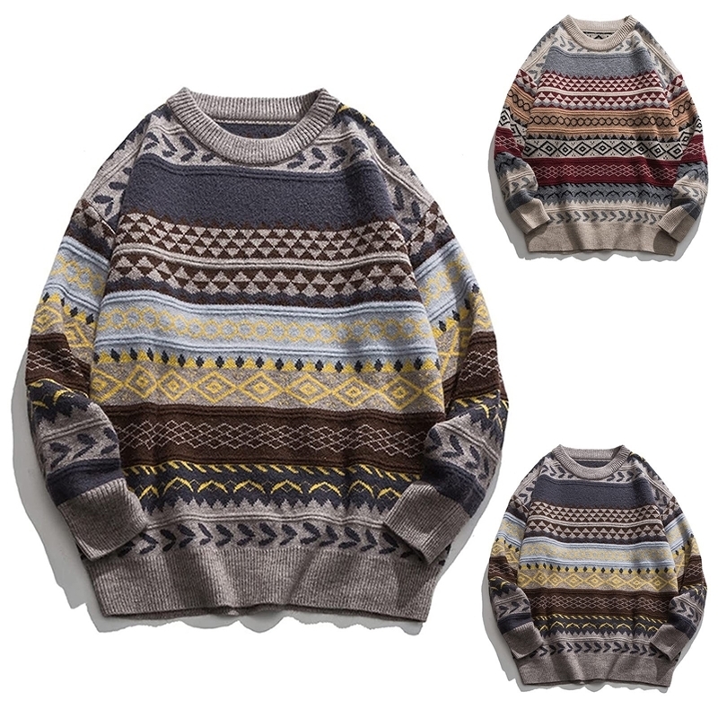 Vintage Sweater Winter Striped Korean Style Loose Pullover Retro Casual Knitwear 240827