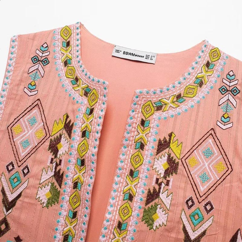 Willshela Womens Fashion Embroidered Sleeveless Jacket Belt Retro O-neck Vest Womens Fashion Womens Vest 240828