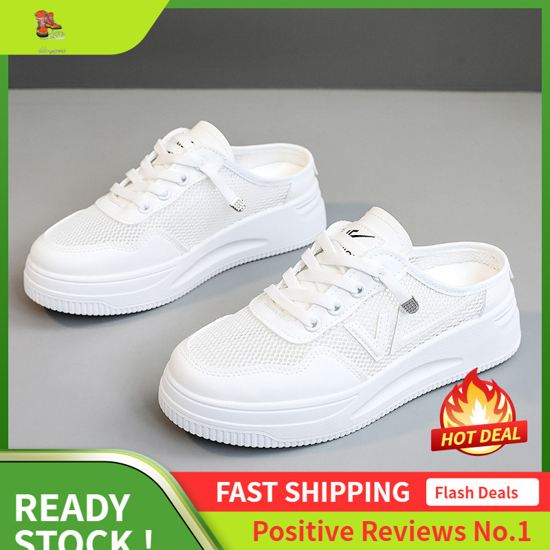 Ddmysports New Casual Women S White Shoes Summer Color Blockin Heiht Increasin Thin Sole Versatile Leather Surface Wear Resistant Fashionable Half OUT
